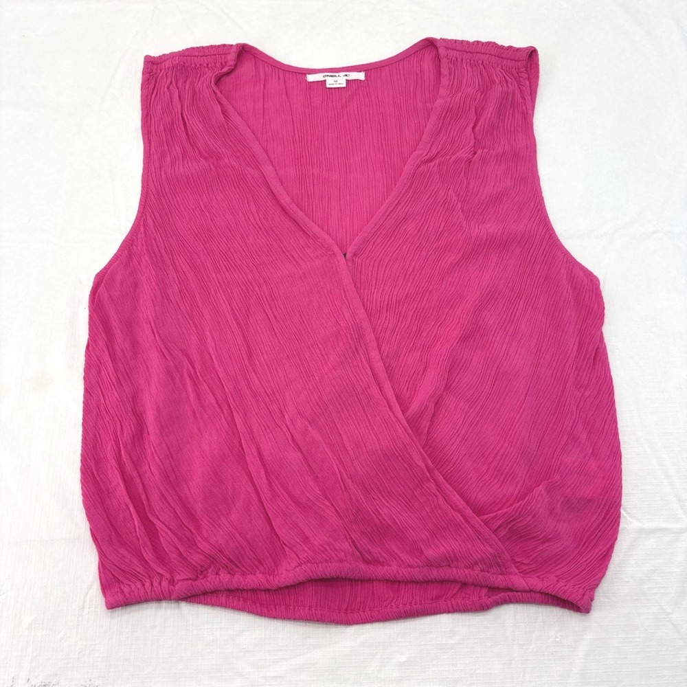 ONeill Womens Magenta Pink Crinkle Gauze Surplice V-Neck Tank Top Size M 5026